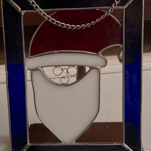 Vintage Santa thick stained glass window sun catcher w chain. - Picture 6 of 7